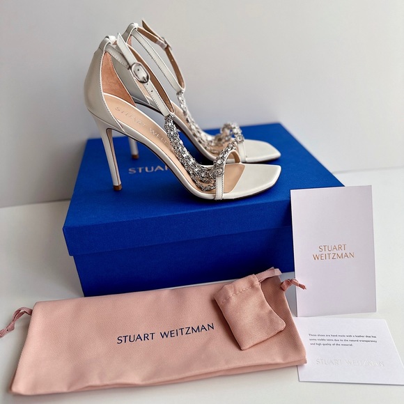 ✨New STUART WEITZMAN Stardust 100 Crystal Dress Sandals Bridal White Leather 7.5 - Picture 3 of 13